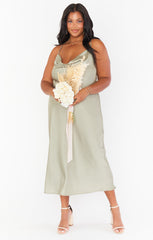 Verona Cowl Dress ~ Moss Green Luxe Satin