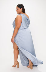 Jodie Dress ~ Steel Blue Luxe Satin