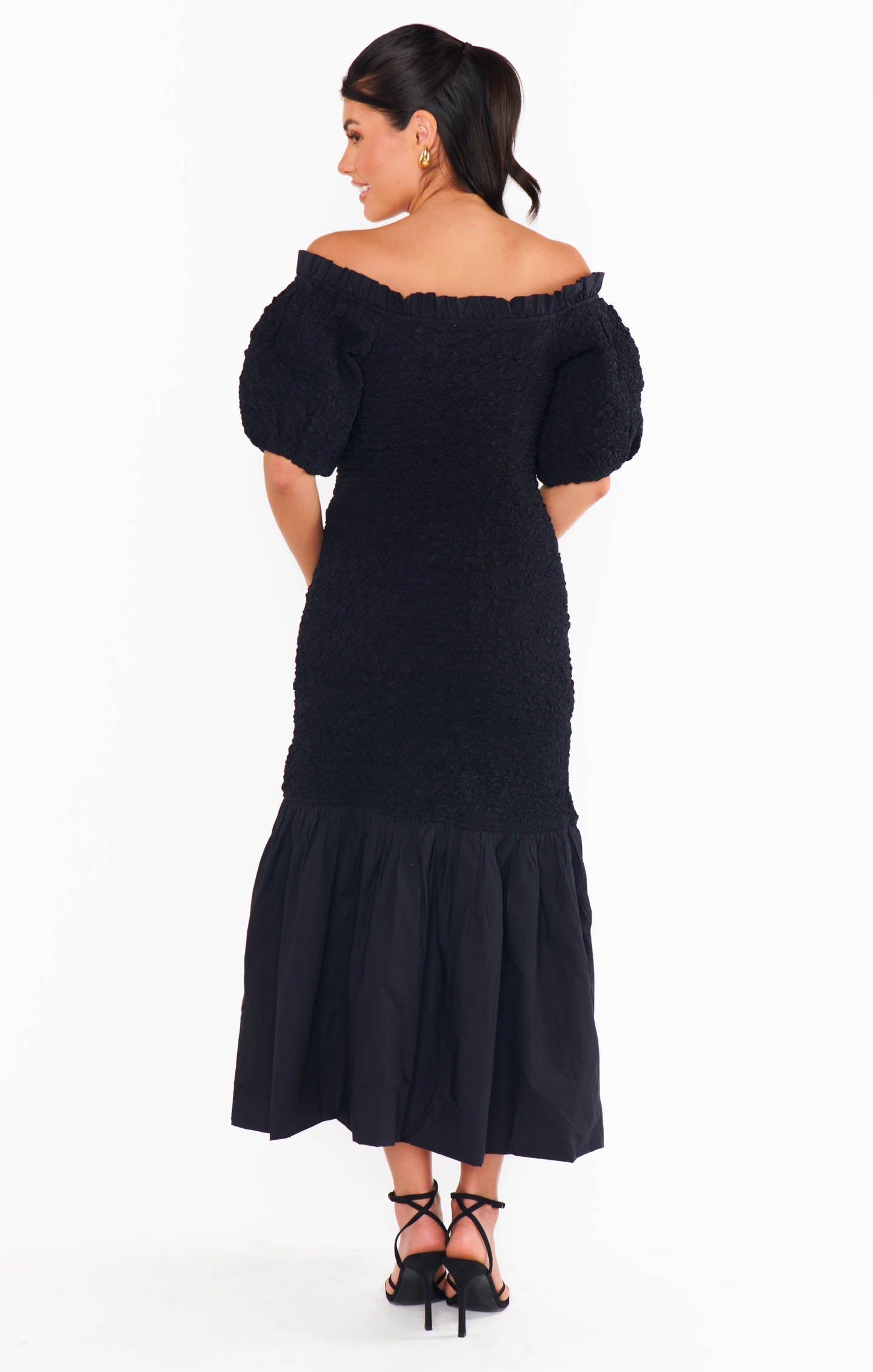 Rom Com Midi Dress ~ Black Texture Stretch